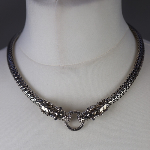 55 - Handmade heavy Indonesian silver necklace depicting dragons