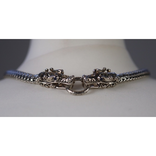 55 - Handmade heavy Indonesian silver necklace depicting dragons