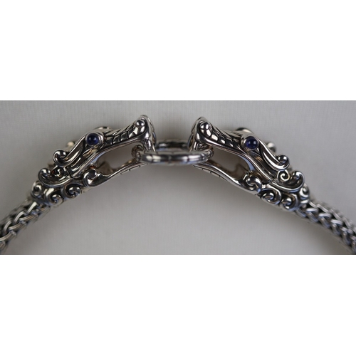 55 - Handmade heavy Indonesian silver necklace depicting dragons