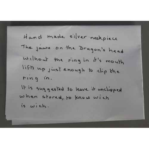 55 - Handmade heavy Indonesian silver necklace depicting dragons