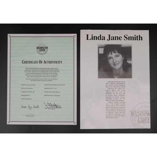 642 - Linda Jane Smith L/E print 150/600 - The Back Room together with a ceramic cat from the same collect... 