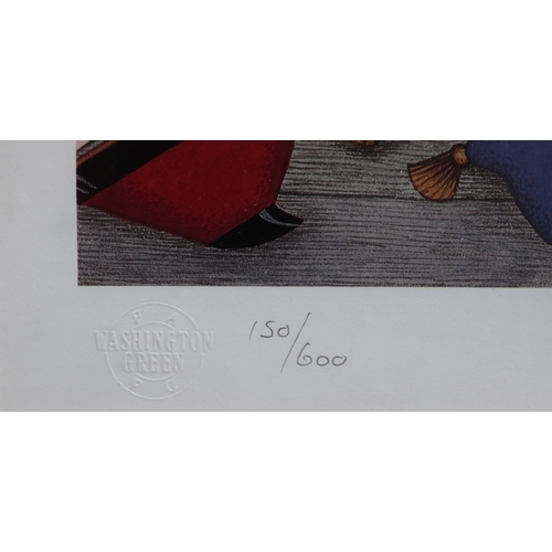 642 - Linda Jane Smith L/E print 150/600 - The Back Room together with a ceramic cat from the same collect... 