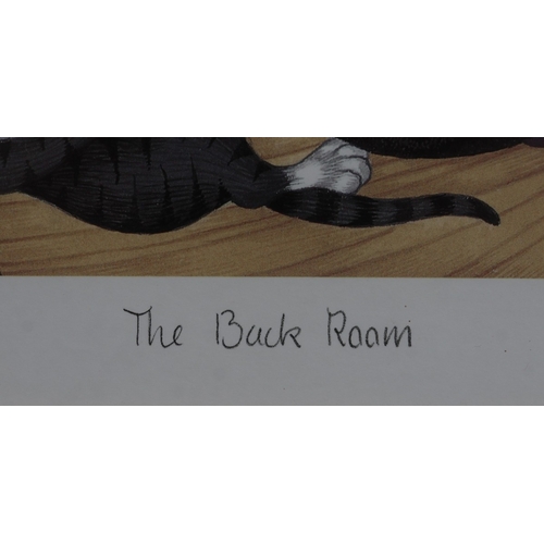 642 - Linda Jane Smith L/E print 150/600 - The Back Room together with a ceramic cat from the same collect... 