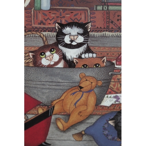 642 - Linda Jane Smith L/E print 150/600 - The Back Room together with a ceramic cat from the same collect... 