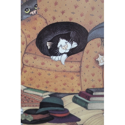 642 - Linda Jane Smith L/E print 150/600 - The Back Room together with a ceramic cat from the same collect... 