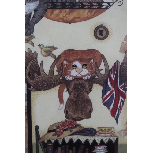 642 - Linda Jane Smith L/E print 150/600 - The Back Room together with a ceramic cat from the same collect... 