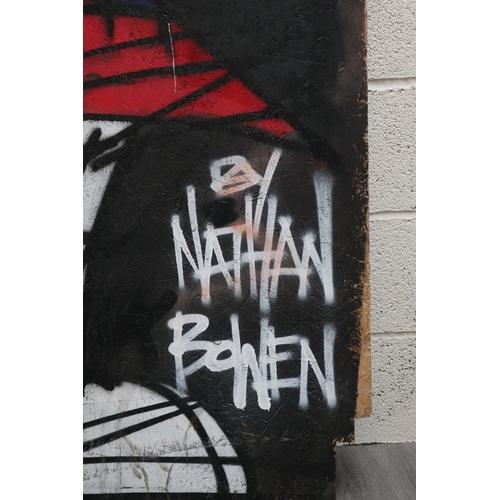 643 - Large piece of street art on chipboard by Nathan Bowen - Approx 122cm x 244cm (5ft x 8ft)