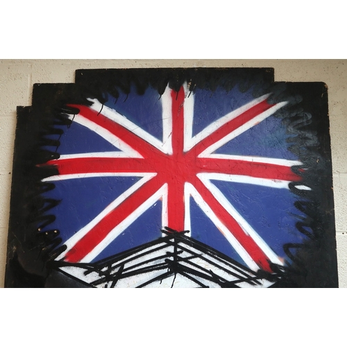 643 - Large piece of street art on chipboard by Nathan Bowen - Approx 122cm x 244cm (5ft x 8ft)