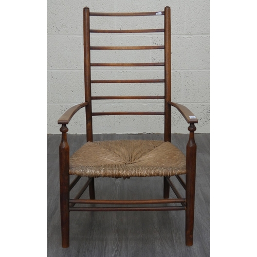 683 - Rush seated ladderback armchair – Approx W: 45cm D: 45cm H: 86cm Seat H: 30cm