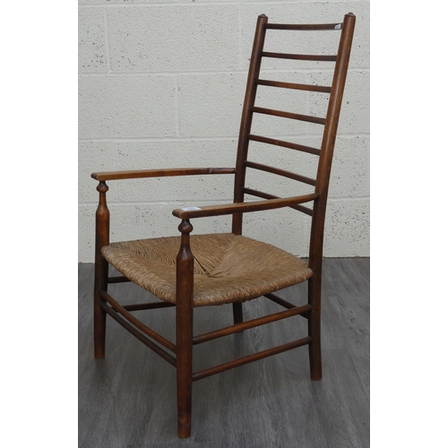 683 - Rush seated ladderback armchair – Approx W: 45cm D: 45cm H: 86cm Seat H: 30cm