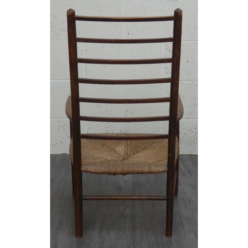 683 - Rush seated ladderback armchair – Approx W: 45cm D: 45cm H: 86cm Seat H: 30cm