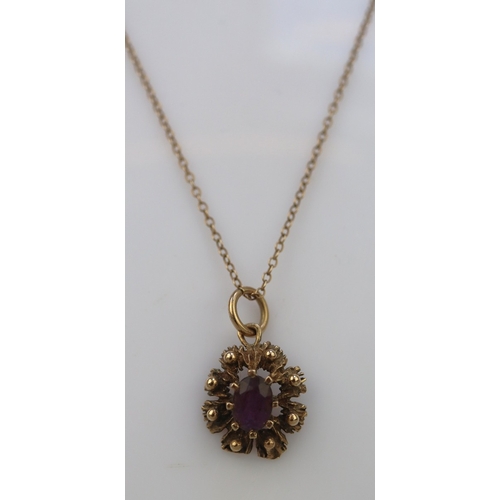 75 - 9ct gold necklace with amethyst pendant - Approx 2.7g