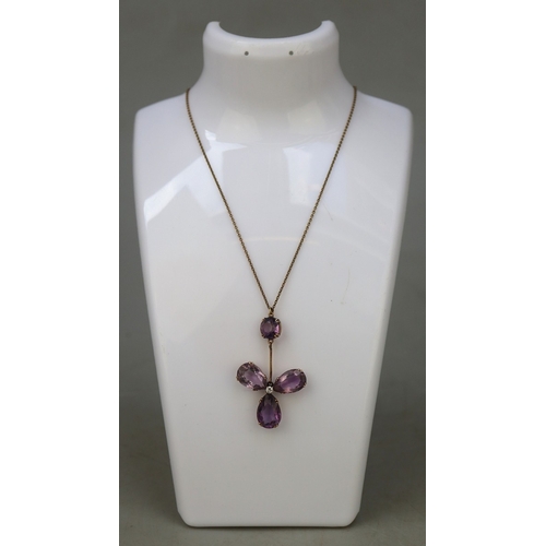 76 - 9ct gold necklace with gold amethyst & diamond pendant - Approx 7.6g