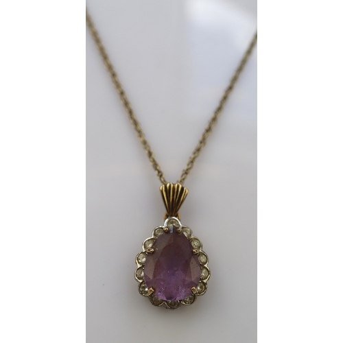 78 - 14ct gold amethyst pendant on gold on silver chain - pendant approx 3.1g