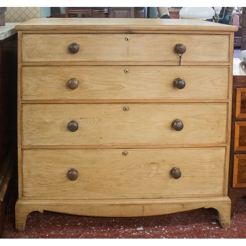 417 - Georgian pine chest with secret draw and key - approx 114cm x 54cm x 111cm