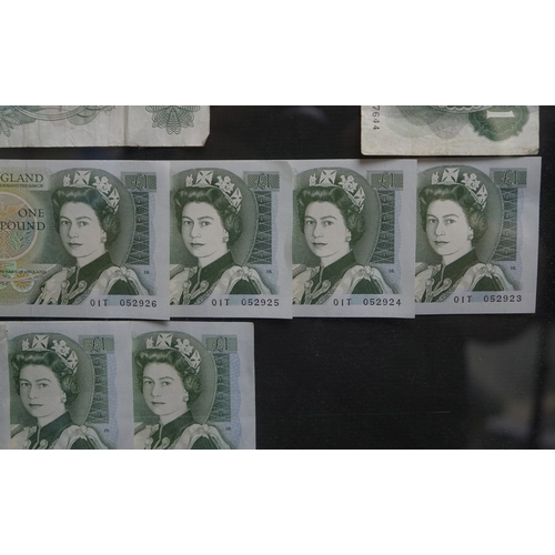 Collection of framed English bank notes to include £450 of mostly legal ...