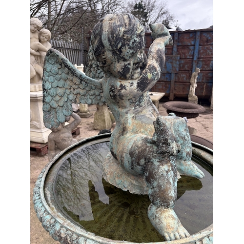 Antique French Bronze Cherub Fountain – Winged cherub holding shell ...