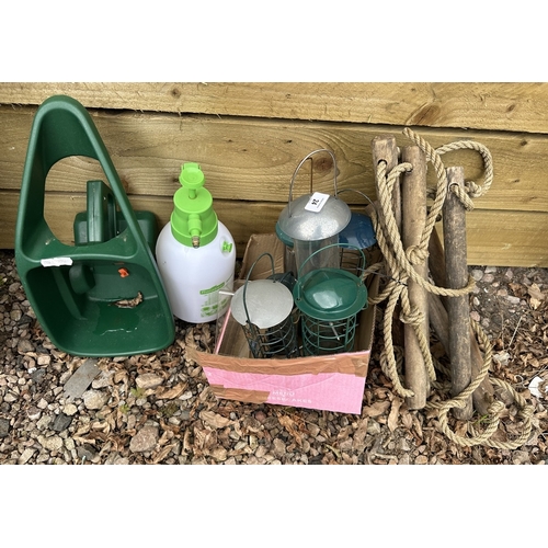 24 - Hand seed/fertilizer spreader with hand pressure sprayer together with children's rope ladder and 8 ... 