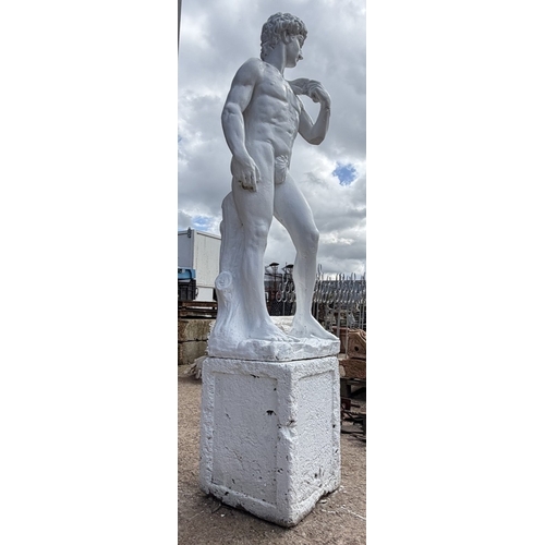 314 - Statue of David on Plinth &ndash; Reconstituted stone David on plinth. Approx. 1.75m tall.