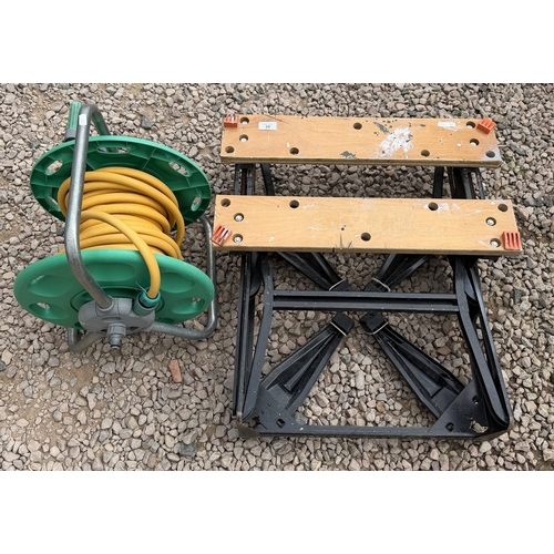 35 - Black & Decker portable folding work bench together with hozelock reel/hose