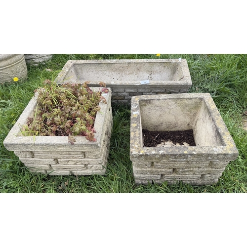 54 - Two square planters together with a trough