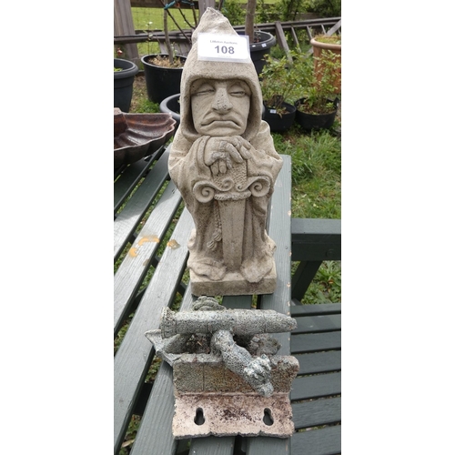 108 - Small stone wizard together with small gargoyle bracket
