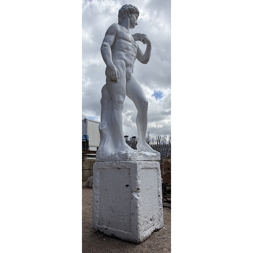 314 - Statue of David on Plinth &ndash; Reconstituted stone David on plinth. Approx. 1.75m tall.
