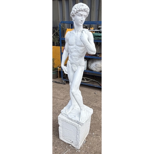 314 - Statue of David on Plinth &ndash; Reconstituted stone David on plinth. Approx. 1.75m tall.