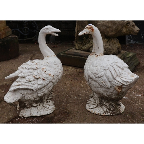 401 - Antique very heavy painted cast iron goose and gander, each approx&nbsp;600mm tall x 56mm wide