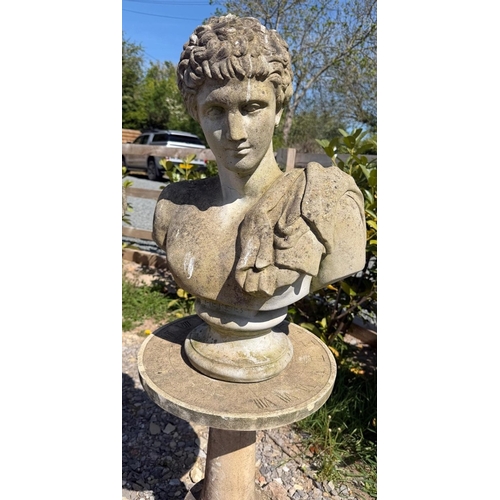 394 - Pair of well weathered reconstituted stone busts of Hermes on Haddenstone plinths - Approx 1.3m tall... 