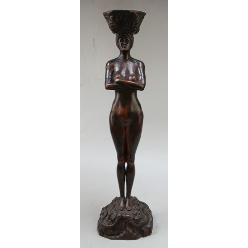 216 - 18thC Provincial carving of a nude with basket on her head - Approx H:67cm
