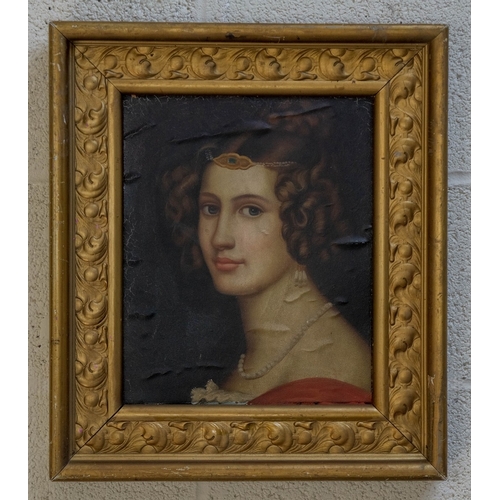 Oil on canvas adhered to board of Victorian lady