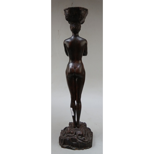 216 - 18thC Provincial carving of a nude with basket on her head - Approx H:67cm