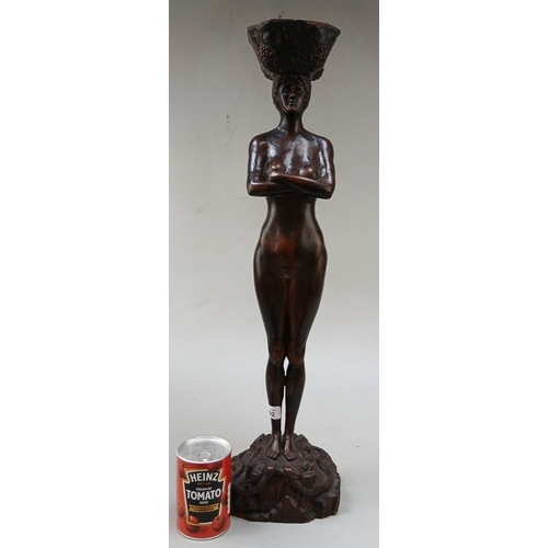 216 - 18thC Provincial carving of a nude with basket on her head - Approx H:67cm