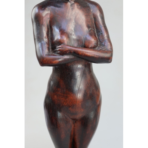 216 - 18thC Provincial carving of a nude with basket on her head - Approx H:67cm