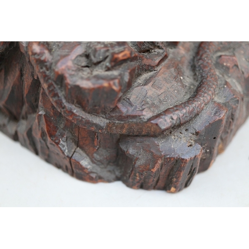 216 - 18thC Provincial carving of a nude with basket on her head - Approx H:67cm