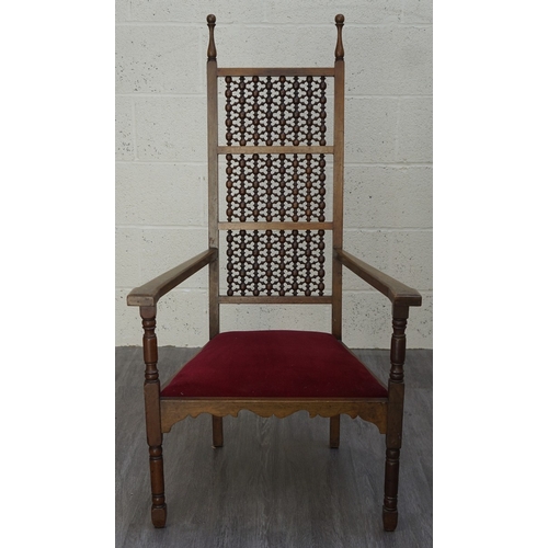 392 - Liberty & Co caivene walnut & mashriba panel back armchair. Illutrated in the Cabinet Maker,... 