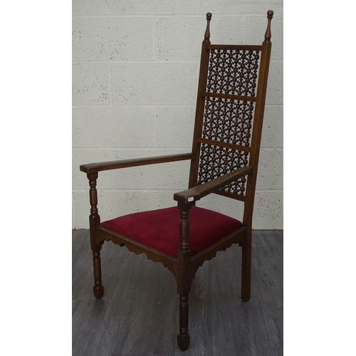 392 - Liberty & Co caivene walnut & mashriba panel back armchair. Illutrated in the Cabinet Maker,... 