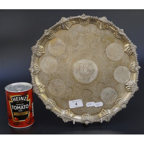 4 - Hallmarked silver salver - Approx 1050g