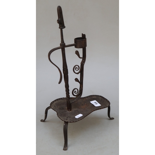 546 - Interesting wrought iron Arts and Crafts candle stick with snuffer