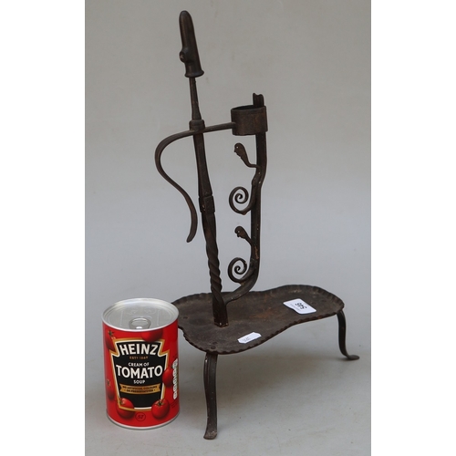 546 - Interesting wrought iron Arts and Crafts candle stick with snuffer