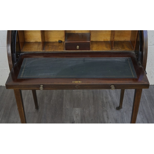 553 - Mahogany Edwardian cylinder writing desk together with an inlaid mahogany elbow chair - Approx W:84 ... 