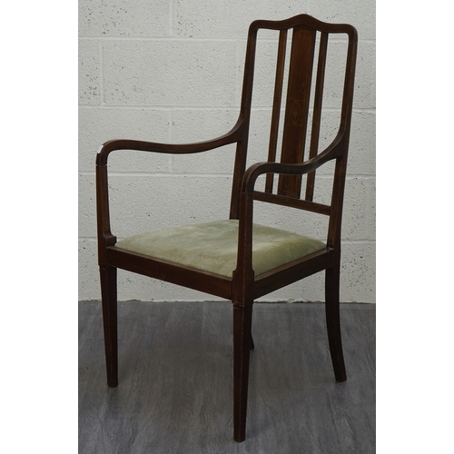 553 - Mahogany Edwardian cylinder writing desk together with an inlaid mahogany elbow chair - Approx W:84 ... 