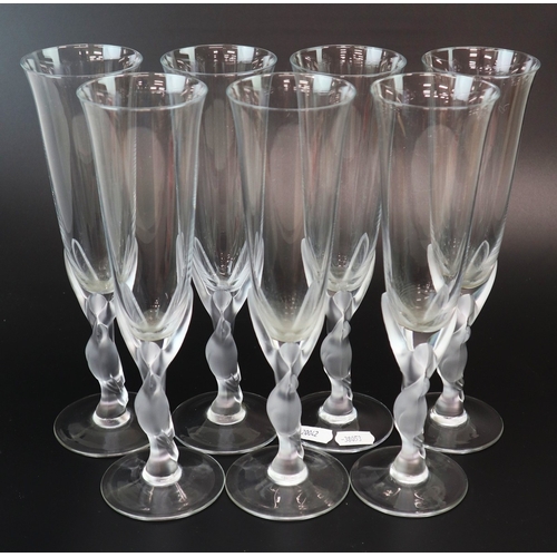 434 - Set of 7 Faberge crystal kissing dove champagne flutes