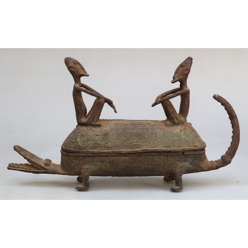115 - African Dogon bronze ritual vessel or ceremonial box&nbsp;