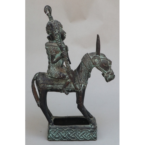 147 - Benin bronze figure - Man on horseback - Approx 38cm