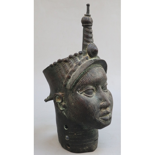 Large Benin bronze Royal ancestral head from Edo Kingdom of Benin - Approx H: 45cm