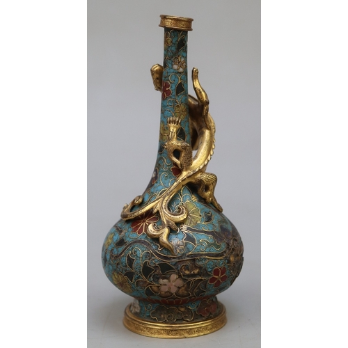 137 - Cloisonne vase adorned with a 5 fingered/clawed dragon (a powerful symbol in traditional Chinese cul...
