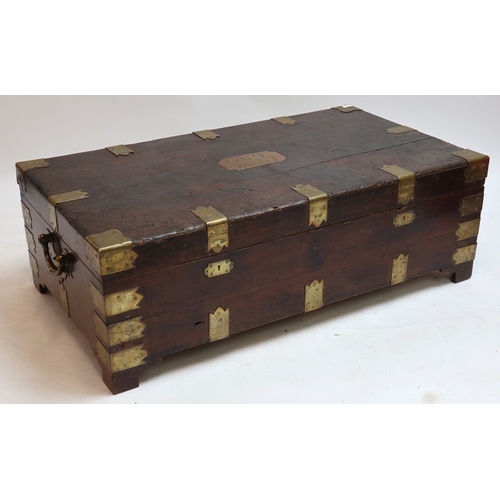 390 - Exceptional large Victorian officers wooden luggage campaign trunk named to brass plaque Captain Wes...