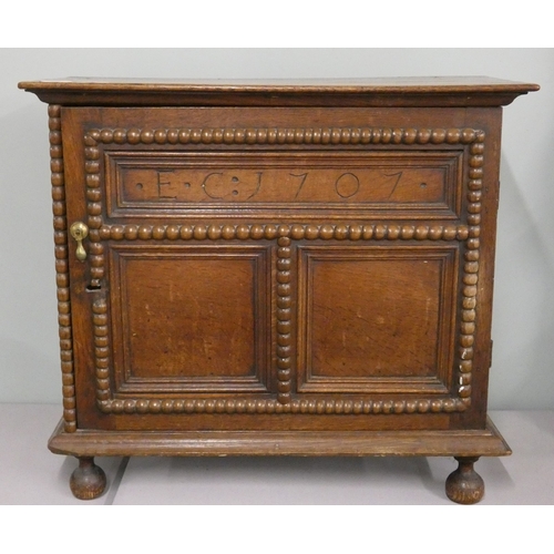 450 - A Queen Anne oak spice cabinet dated and inscribed EC 1707 - Approx W: 60cm D: 30cm H: 60cm